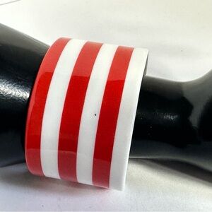Red White Peppermint Stripe Wide Open Cuff Bangle Bracelet Lucite Plastic